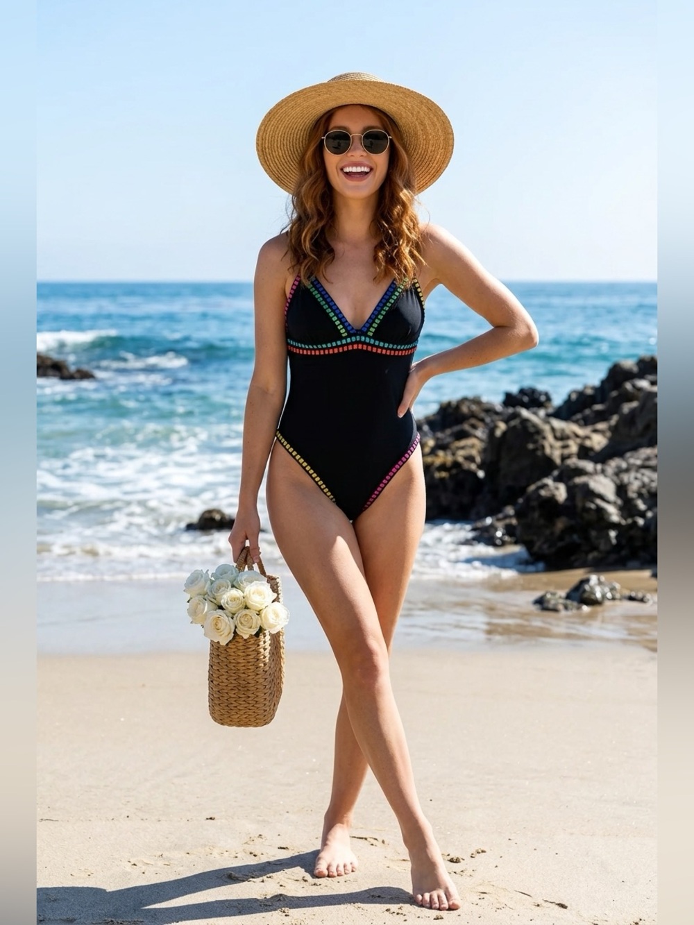 La Blanca Black One-Piece Swimsuit with Ribbon Trim.